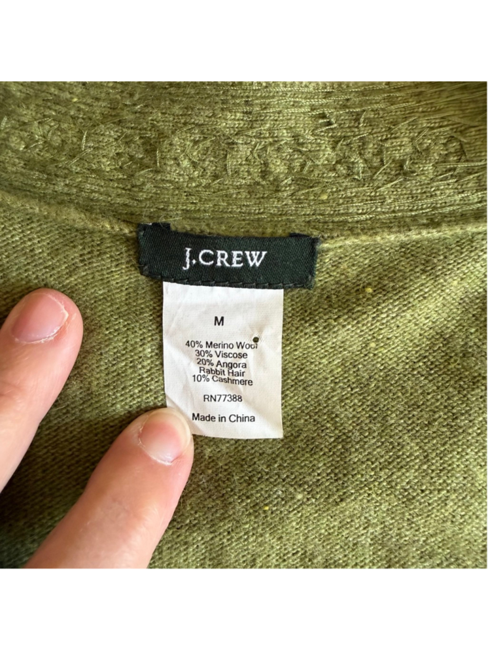 J.Crew wool angora cashmere green beaded cardigan sweater women’s medium - Picture 4 of 9